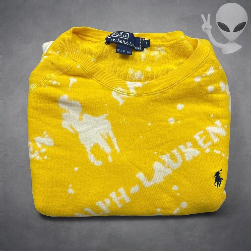 Polo Ralph Lauren Knit Sweater Large Yellow vintage 90s All Over Print - Picture 3 of 5